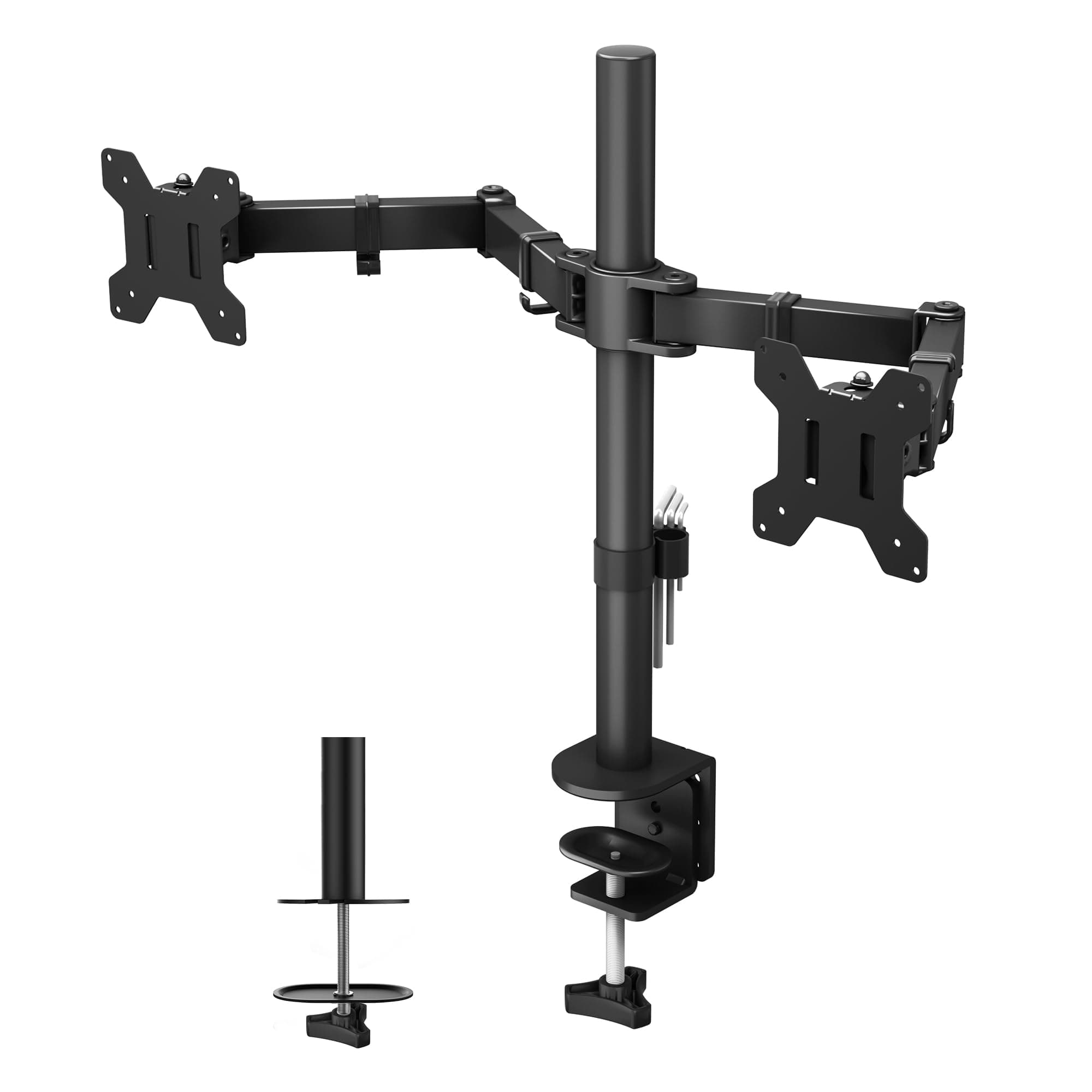 BONTEC Dual Monitor Arm Desk Mount for 13–27 Inch Computer Screens, VESA 75x75/100x100, Full Motion Adjustable Monitor Arm with 360° Rotation, Height Adjustable up to 430mm, Max 10kg per Arm, Black