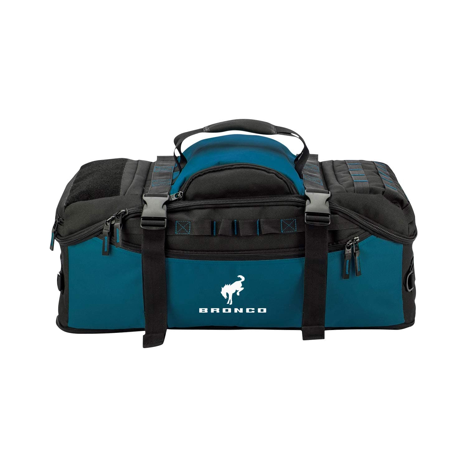 Ford Bronco Backpack/Duffel Bag, Converts from Duffel Bag to Backpack with Padded Straps and Sternum Strap, Black/Blue Large