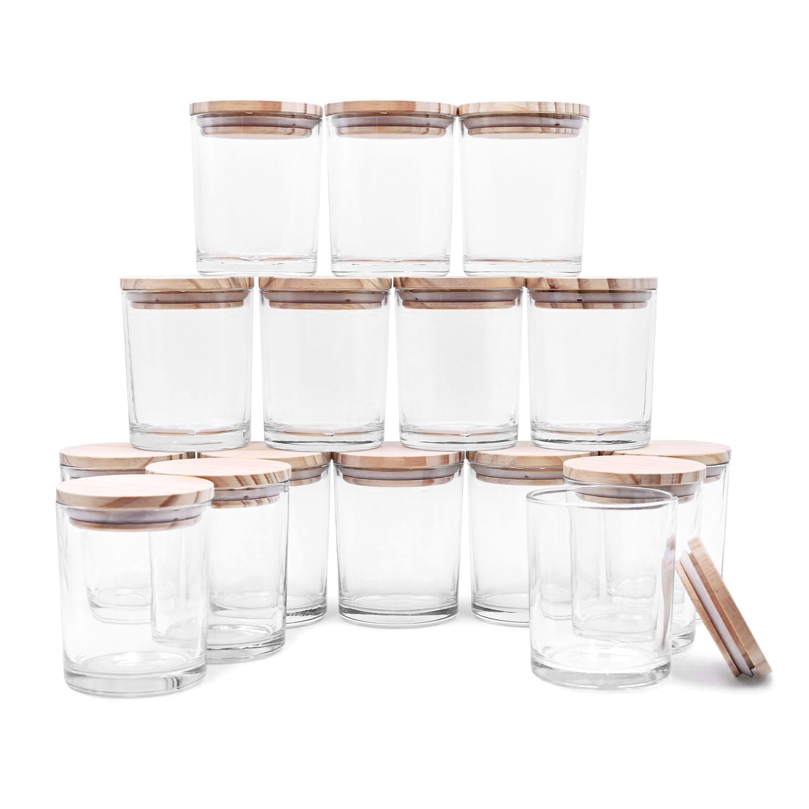 Thick Candle Jars for Making Candles 16 Pcs, 7 OZ Empty Jars with Wood Lids for Candle Making, Sample Container, Clear