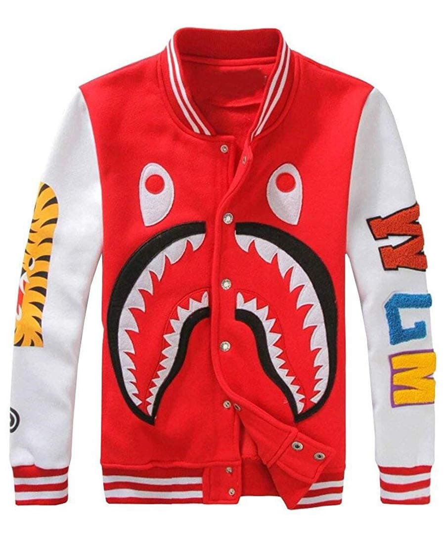 Sharks Head Varsity Baseball Bomber Sweatshirts Jackets