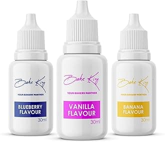 BAKE KING Combo of Blueberry Banana and Vanilla Flavour Flavour 30ML Each Essence for Baking Cakes Jams Jelies Cookies Ice Creams and Puddings Liquid Food Essence (Set of 3)