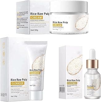Rice Raw Pulp Face Serum Set, White Whitening Cream With Extract, Anti Aging Essence, Moisturize Anti-Wrinkle Shrink Pores