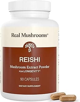Real Mushrooms Reishi Mushroom Capsules - Handpicked Organic Mushroom Extracts - Red Reishi for Tranquil Daily Wellness with Verified Beta Glucans Vegan, Non-GMO, No Grain Fillers, 90 ct