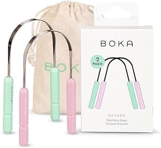 Boka Tongue Scraper for Adults & Kids with Case - Stainless Steel Tongue Cleaner with Linen Travel Pouch - Tongue Remover Brush for Removing Tongue Buildup and Breath Freshening