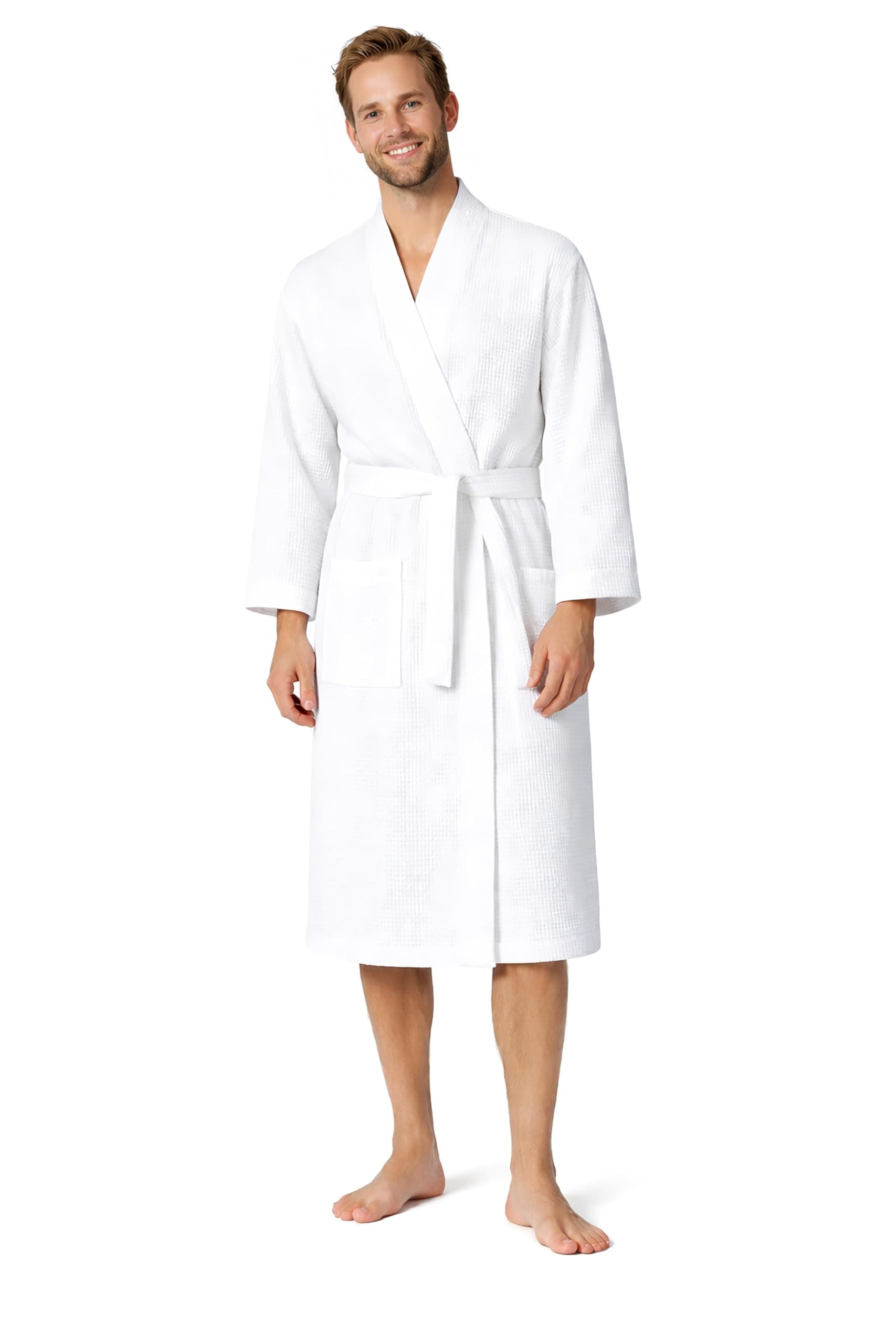 Men’s Waffle Bathrobe Lightweight Kimono Spa Robe – Quick Dry Bath & Shower Robe for Men with Pockets