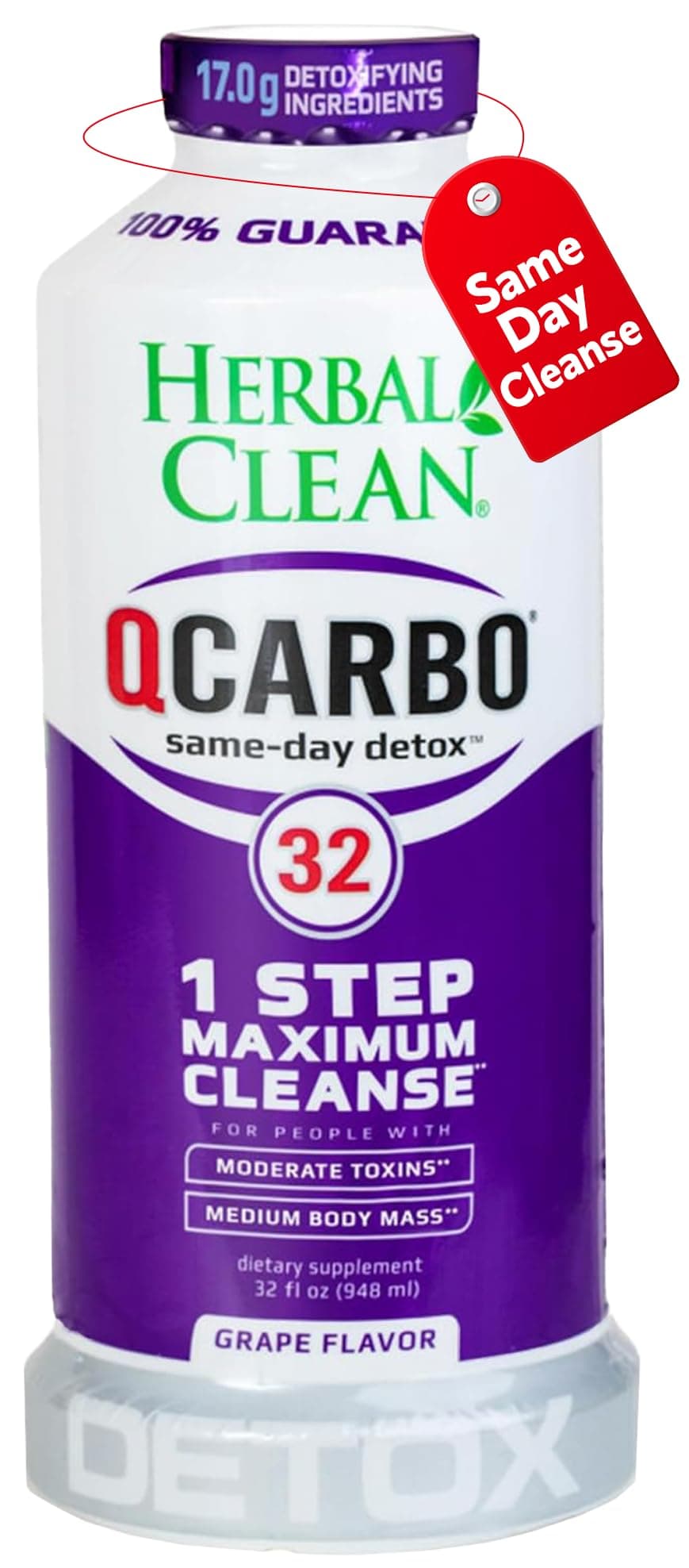 Herbal Clean - QCarbo32 Same-Day Detox Drink, Grape (32 fl oz)