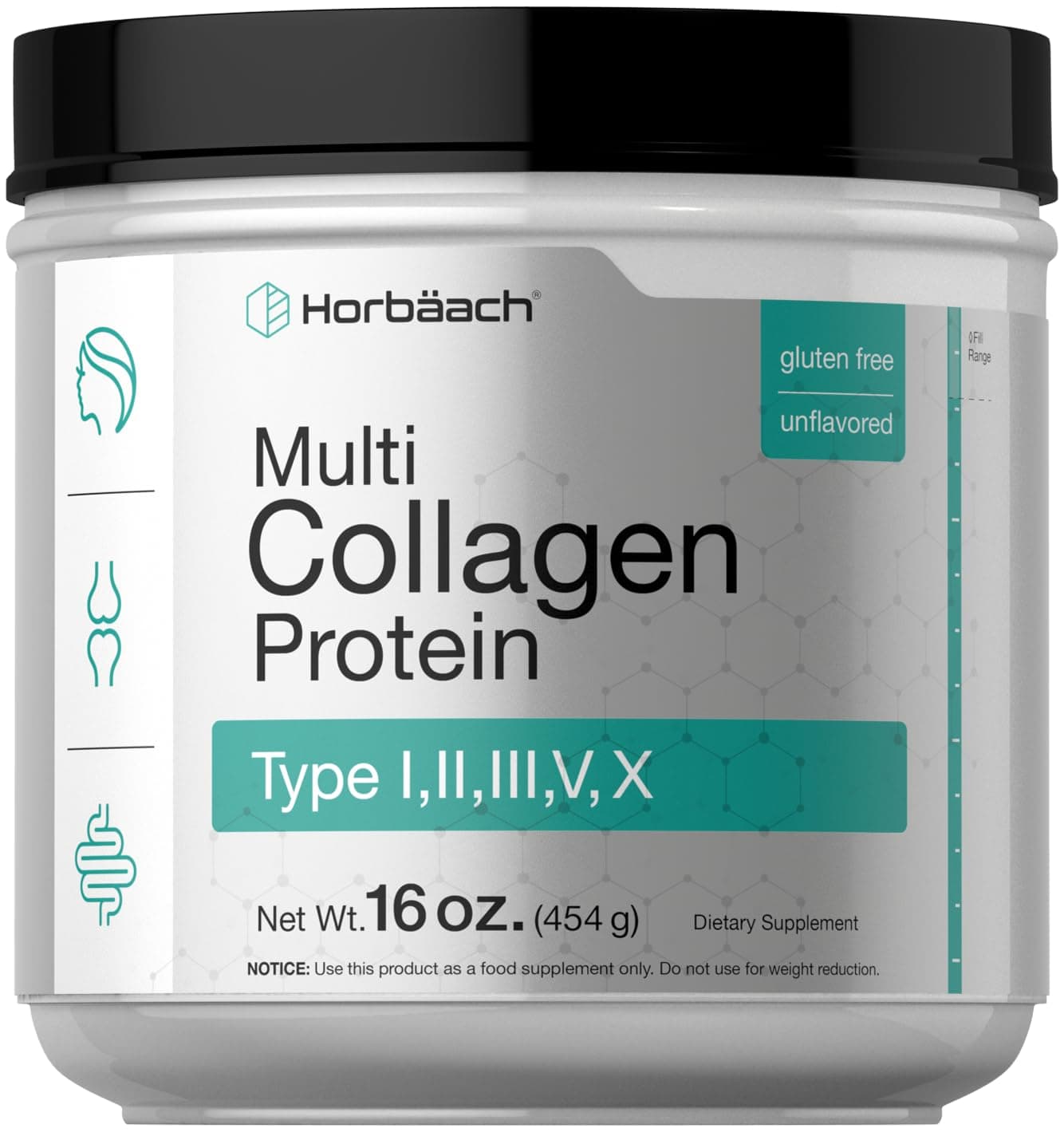 Multi Collagen Protein Powder 16 oz | Type I, II, III, V, X | Unflavored | for Men and Women | Non-GMO, Gluten Free Supplement