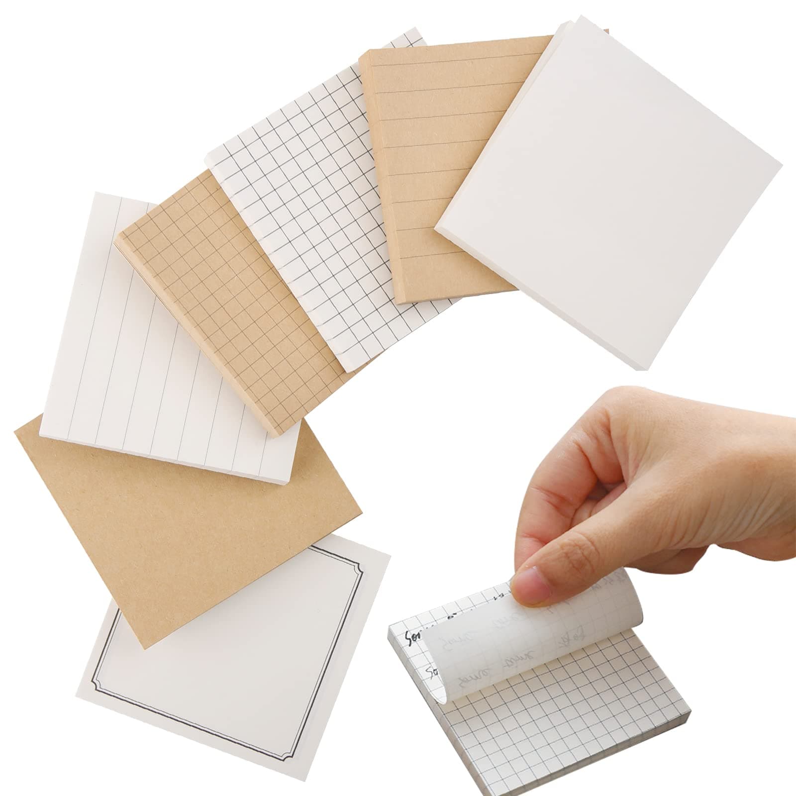 7 Packs Sticky Notes, 3 x 3 Inches Adhesive Self-Stick Notes in Eye Protection Paper, Multiple Designs of Memo Pads for Reminders, Office, Home, School, Meeting(Kraft Paper and White)