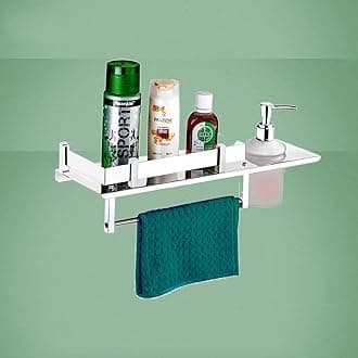 GOSAI Stainless Steel Bathroom Accessories Luxurious Bathroom Shelf with Soap Dispanser and Towel Ring Wall Mounted Shelves 14 x 5 inch