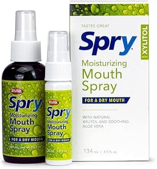 Spry Natural Xylitol Moisturizing Dry Mouth Spray, Stop Bad Breath, Increase Saliva Production, Non-GMO, Gluten-Free On The Go Oral Care with Spearmint Flavor, 4.5 fl.oz (Pack of 1)