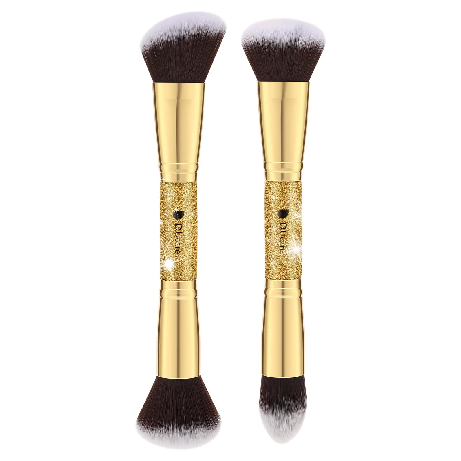 DUcare 2Pcs Duo End Makeup Brushes, Synthetic Bristle Foundation Powder Buffer & Contour Brush Set, Dual Sided Face Brushes for Blending Concealer Bronzer Highlighter