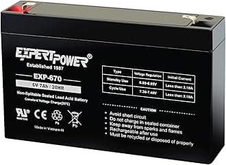 ExpertPower EXP670-6V 7Ah Rechargeable 6V Battery for Ride On Toys, Emergency Light, Replacement for PEA6V65F3, Enduring 3FM7, UB670 Sealed Lead Acid (SLA) 6 Volt Battery with F1 Terminal