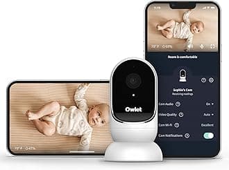 Owlet Cam Smart Baby Monitor - HD Video Monitor with Camera, Wide Angle Lens, Audio and Background Sound, Encrypted WiFi, Motion and Sound Notifications, Humidity, Room Temp, Night Vision, 2-Way Talk