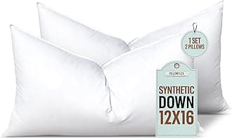 Pillowflex Set of 2 Synthetic Down Alternative Pillow Inserts for Shams, Soft & Plush Pillow Inserts, Faux Down Alternative Pillows or Micro Denier, Cotton Blended Shell Fabric - (12 Inch by 16 Inch)