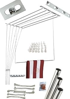 LAKSHAY Ceiling Cloth Drying Stand, 6 Pipes x 6 Feet, Stainless Steel Pulley System with UV Protected Nylon Ropes (with Steel MOP COMPLIMENTRY Worth of RS 500)
