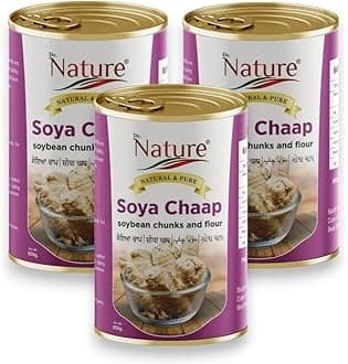Dr.Nature Soya Chaap Soybean Chunks and Flour 850g Flavor Pack of 3 (850g Each) | Authentic Punjab Taste, Ready to Eat Canned Soya Chaap, Perfect for Indian Cuisine Cravings!