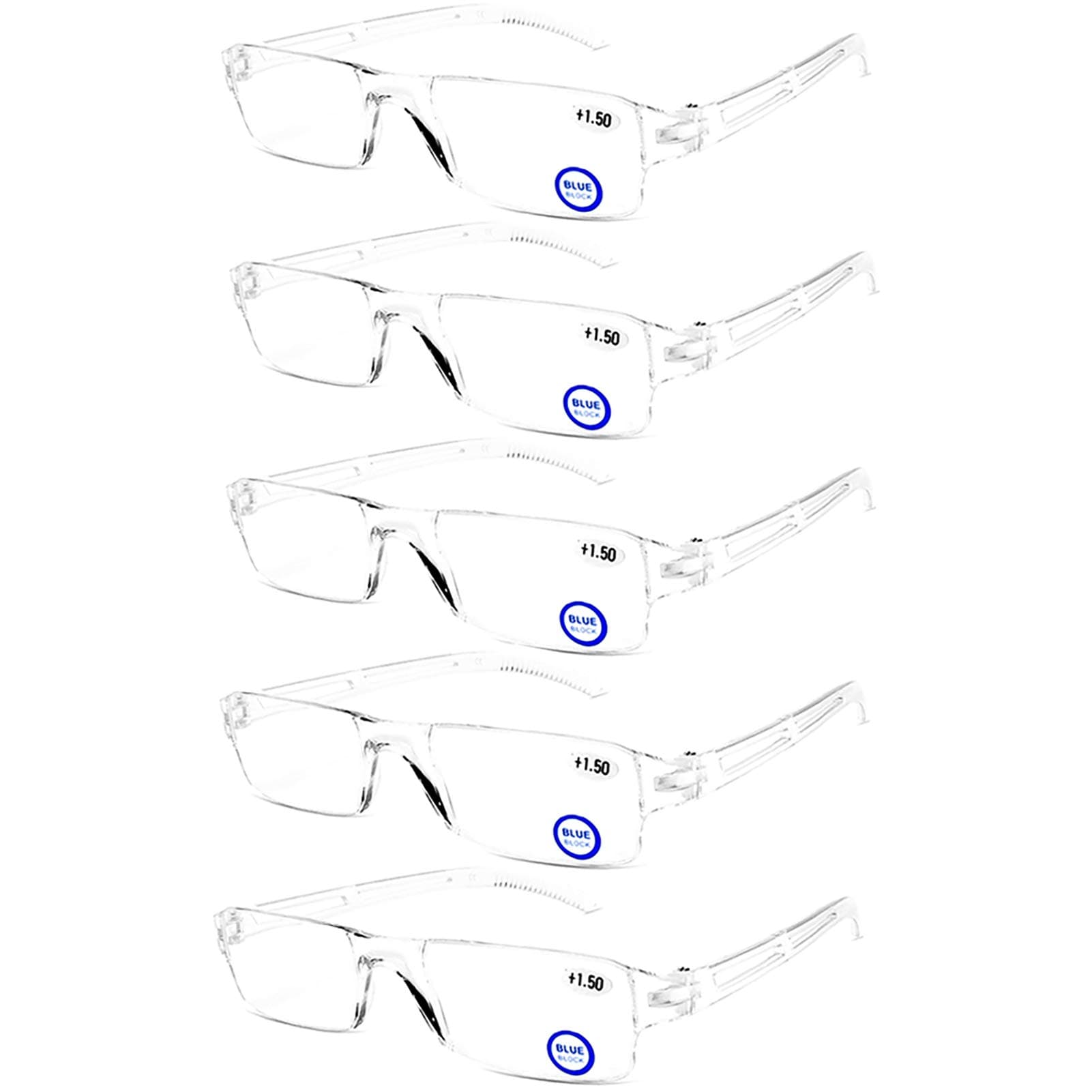 Blue Light Blocking Reading Glasses for Women Men, 5 Pack Computer Readers Clear Frame Lightweight Rimless Anti Glare
