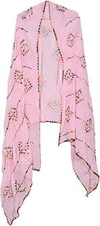 KEMZA Women's Embroidered Mirror Work Chiffon Dupatta Rajasthani Banjara Dupatta with Kuchi Work For Festival, Wedding, Party