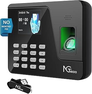 NGTeco Fingerprint Time Clock for Small Businesses, Supports Shift Schedules, Standalone Time Card Machine with No Monthly Fees, No WiFi Required