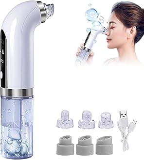 Blackhead Pore Vacuum Cleaner Remover, Hydrodermabrasion Device Vacuum Suction Face Pore Cleaner with 6 Suction Heads 3 Gears, USB Rechargeable Water Circuit, Pimple Extraction Aid