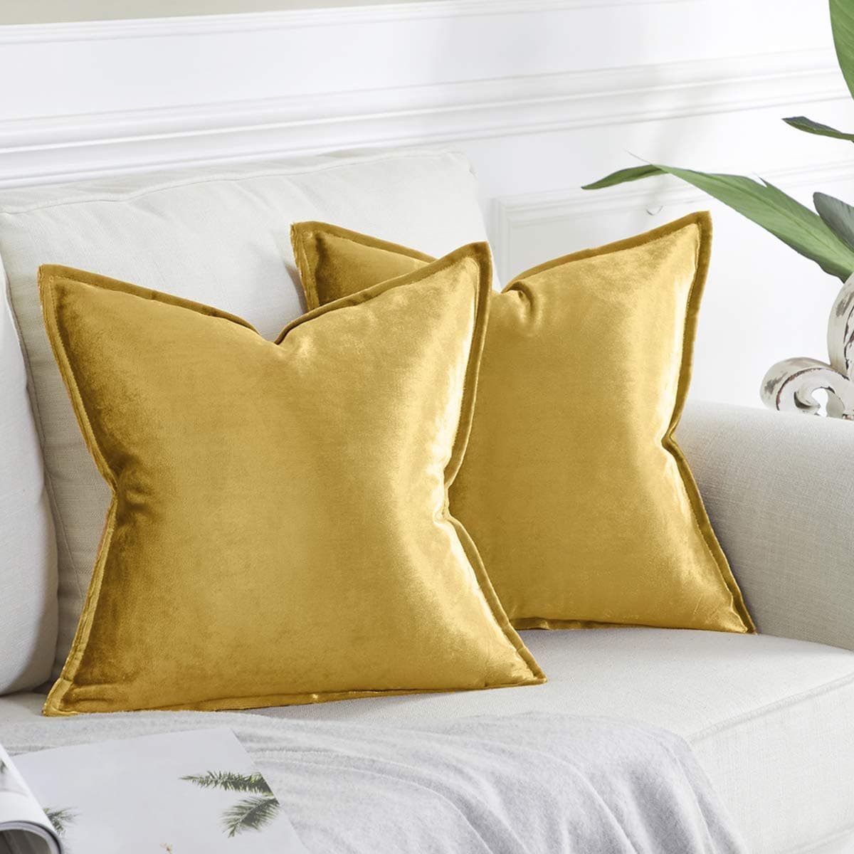 Gold Velvet Decorative Throw Pillow Covers