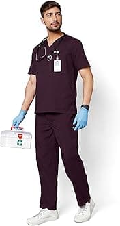 KNYAActive Men's 5-Pocket Scrub Suit | Set of Top & Bottom | Half Sleeves | V-Neck | Breathable Fabric | Comfortable | Durable | Uniform for Doctors, Nurses and Dentists