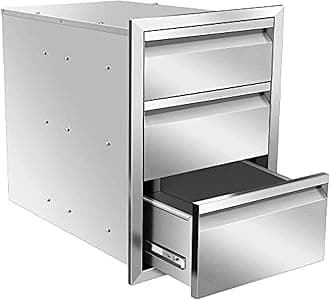 AHLOKI Outdoor Kitchen BBQ Drawer, 16W x 21H x 23D Inch, Silver, Fitted, Heavy Duty, Stainless Steel, Adult, Unisex, Long Sleeve, All Seasons