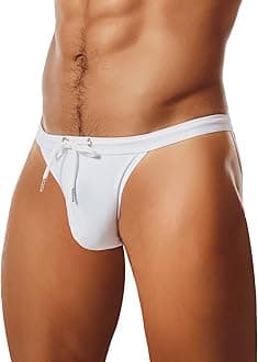 Men's Sexy Low Rise Swimsuits Bikini Swimming Briefs Swimwear with Adjustable Drawstring