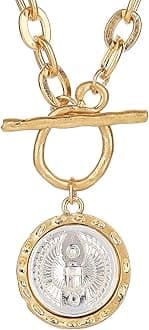 Antique Gold Plated Egypt Coin Necklace Egyptian scarab beetle pyramids for Women 18 Inch Chain Pendant Necklace Birthday Anniversary Jewelry Gift for Women