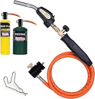 Propane Torch Hose Kit 3.6Ft, Mapp Map Gas Torch Kit Trigger Start, Adjustable Heat Knob Near Torch Head Stainless Steel, Soldering Torch -with Hook