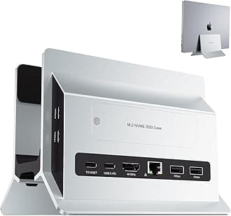 Vertical MacBook Docking Station, PULWTOP Docking Station for Mac mini with M.2 NVMe case for MacBook Pro/Air, 4K@60Hz HDMI, 2USB C 10Gbps, SD/TF, 100W PD, RJ45, 2 USB A for Windows Sliver