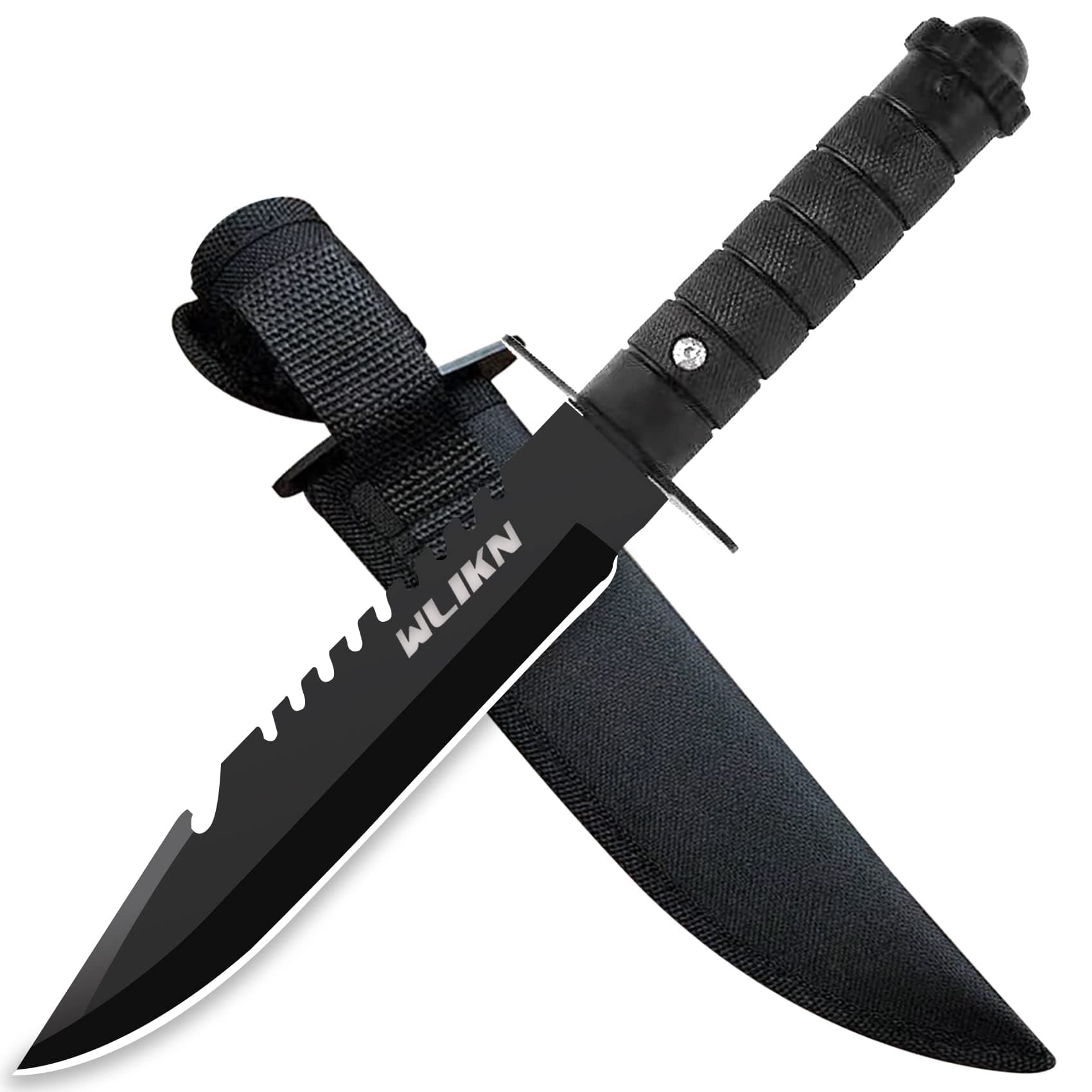 Wlikn Fixed Blade Knife with Sheath, 5-Inch Strong Single Edge Blade Survival Bowie Knife with Non-Slip Handle, for Camping, Hunting, and EDC