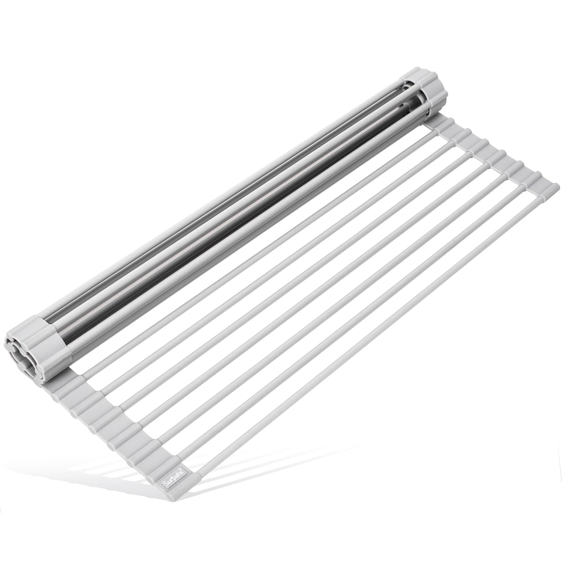 17.5 x 13.1 Inch Roll-Up Dish Drying Rack, Fits Across Sink Openings up to 16.5 Inches, Heavy-Duty Premium Silicone, Strong Support, Non-Slip, Heat-Resistant, Warm Gray