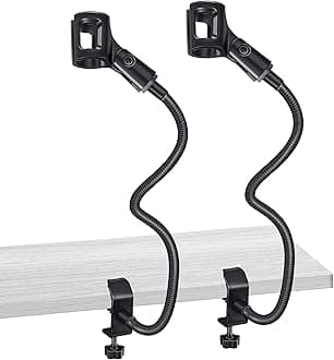 2 Sets Gooseneck Mic Stand 13 Inch Microphone Stand Flexible Gooseneck Desktop 3/8 to 5/8 Inch with Clip Desk Clamp for Podium, Lecture Recording Studio Podcast Meeting Radio Broadcasting Studio Live