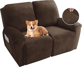 Recliner Loveseat Slipcover, 6 Pieces Stretch Velvet Reclining Sofa Cover, 2 Seater Love Seat Recliner Couch Cover, Thick, Soft, Washable Furniture Cover (Loveseat Recliner, Dark Coffee)