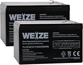 WEIZE 12 Volt 12 Ah Rechargeable Battery with F2 Terminals, Sealed Lead Acid (SLA) AGM Deep Cycle Battery Replaces BP12-12,GP12120,GS12V12AH,6-DW-12, 2 Pack