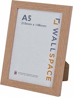 Wall Space Natural Light Oak Photo Frames | Real Solid Oak A5 Frames with Real Glass