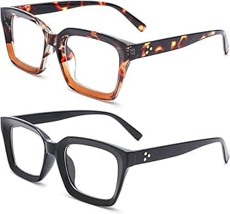 ELECDON Classic Non-Prescription Clear Lens Eyeglasses for Women, 2Pcs Fashion Vintage Square Frame, Anti-Blue Full Retro Simple Glasses for Travel Holiday