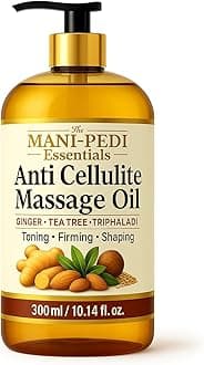 Anti Cellulite Massage Oil with Ginger Oil for Lymphatic Drainage Massage. Enriched with Tea-Tree Oil & Natural Herbs for Toning, Firming & Shaping. Natural & Organic - 10 Fl Oz