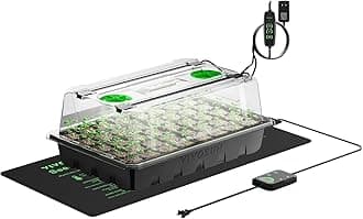 1-Pack 40-Cell Seed Starter Trays with 1 Set of LED Lights and 10"x20.75" Seedling Heat Mat, 3.6" Higher Cover, Adjustable Vents, Drainage Holes, Green Propagation Tray for Planting Seeds