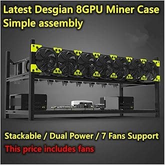 8 GPU Aluminum Stackable Open Air Mining Computer Frame Rig Ethereum Veddha with 7 Fans