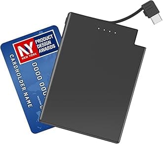 TNTOR Thin Portable Charger, 3500mAh Lightweight Ultra Slim Power Bank with Built-in USB-C Cable, Portable Credit Card Size Power Bank Mini Battery Pack for iPhone 17Air Samsung Android (Black)