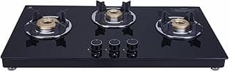 Elica Slimmest 3 Burner Auto Ignition Gas Stove with Double Drip Tray and Forged Brass Burners (773 CT VETRO (TKN CROWN DT AI))