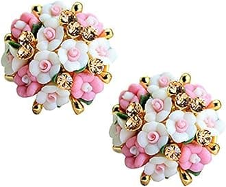 YouBellaFashion Jewellery Gold Plated Flower Shape Resin Stylish Fancy Party Wear Earrings for Women and Girls (White-Pink)