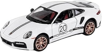 Alloy Metal Pull Back Die-cast Car 1:32 Porche Turbo 911 Diecast Metal Pullback Toy car with Openable Doors, Light Music Boys Gifts Toys for Kids(1/32 Porche Turbo_White)