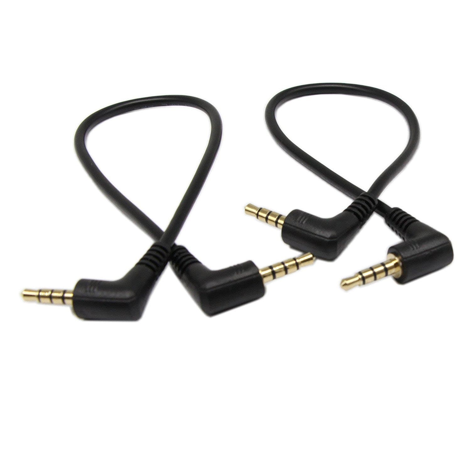 SinLoon 3.5mm TRRS Cable, (2-Pack) Gold Plated 90 Degree Right & Left Angled 3.5mm Stereo 4-Pole Male to Male Auxiliary Audio Cable for Smartphones,Tablets,Players Microphone(4-P,9inch)