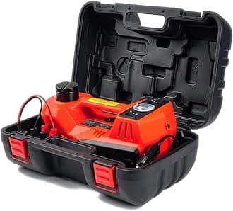 - JANVITHA 12V DC Electric Hydraulic Car Jack | 5 Ton Capacity | Lifting Height Up to 17.7 Inches, with Tire Inflator and LED Light | Complete Kit for Car, Sedan, SUV Tire Replacement
