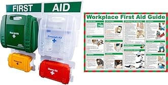 Safety First Aid Evolution Complete First Aid Point BS 8599 Compliant, Large Fully Stocked & First Aid at Work Guide Poster - Laminated (59 x 42 cm)
