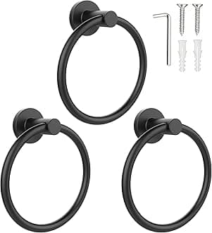 SetSail Towel Holder for Bathroom Wall Matte Black Towel Ring Stainless Steel Hand Towel Holder Heavy Duty Towel Hanger for Bathroom, 3 Packs