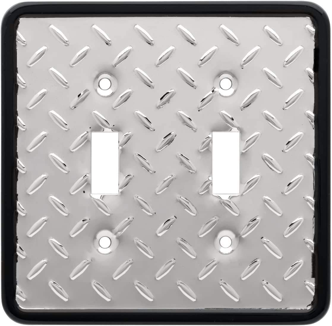 Diamond Plate Double Toggle Switch Wall Plate - 2-Gang - ETL Certified - Decorative Light Switch Cover - Easy to Install - 135861 - Polished Chrome